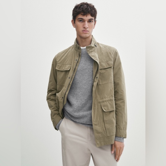 NWT. Massimo Dutti Light Khaki Hooded Technical Jacket. Size XL.